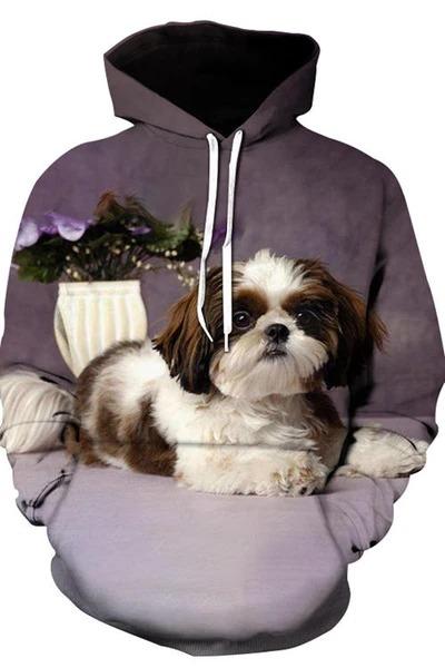 Comfortabele Hoodie met Shih Tzu Print | Zachte Polyester Katoen Mix | Verkrijgbaar in Maten S-4XL | Unisex Design | Kwaliteitsdruk | Ideaal voor Fans van Honden en Dierenliefhebbers