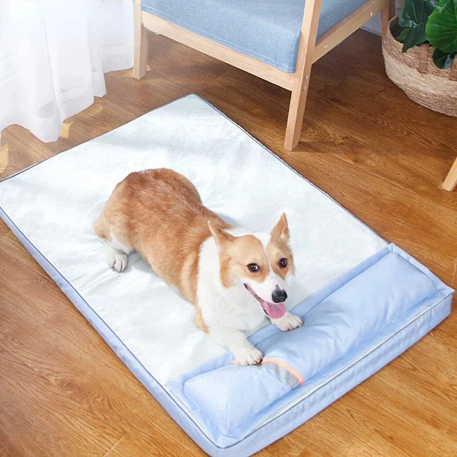 Hemelsblauw Dierenligplaats | Gel Koelmat | Traagschuim Ondersteuning | Ademend en Ergonomisch Design | Ideaal voor Hete Zomers | Maten S, M, L, XL Beschikbaar