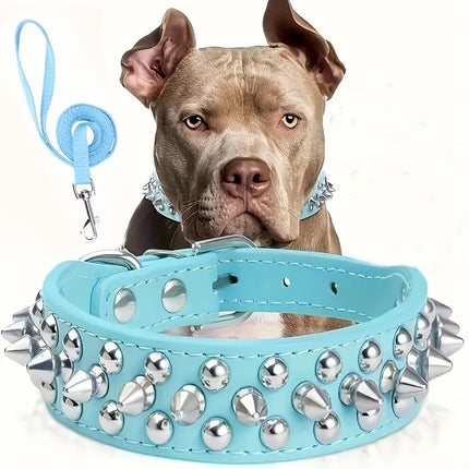 Verstelbare Spiked Hondenhalsband met Metalen Studs | Faux Leer | Inclusief Leiband | Voor Middelgrote en Grote Honden | Duurzaam en Comfortabel | Veilig voor Wandelen en Training