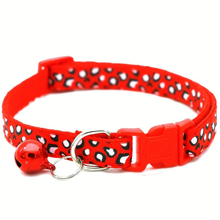 Set van 6 kattenhalsbanden met leopardprint | Verstelbaar nylon | Met veiligheidssluiting en bel | Geschikt voor alle kattenmaten