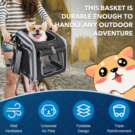 Uitbreidbare fietsmand voor huisdieren | Voor kleine honden en katten tot 8 kg | Ademend polyester | 4 mesh-vensters | Snel te bevestigen op fiets | Geschikt voor stuurpen vanaf 28 cm