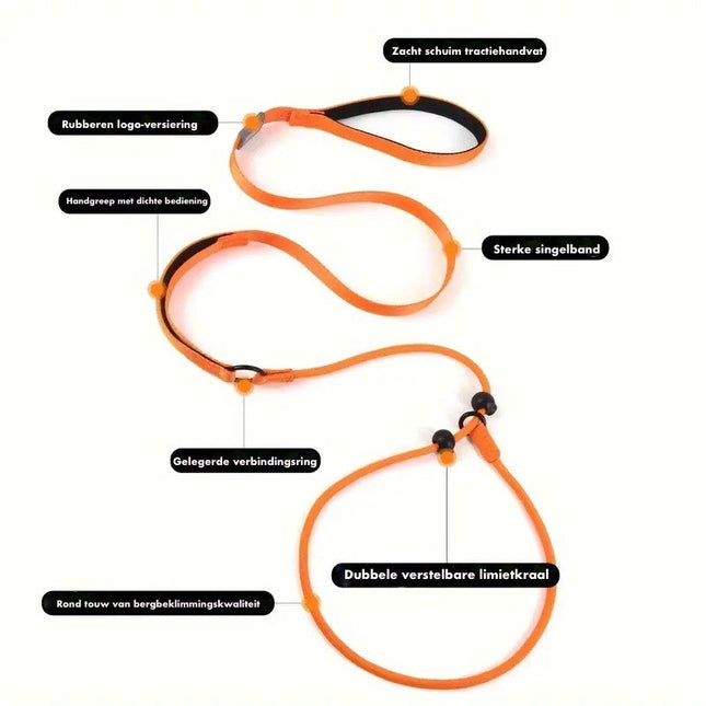 Reflecterende Gevlochten Nylon Looplijn | Glow-In-Dark Veiligheid | Comfortabele Zachte Grip | Ademend Duurzaam | Ideaal voor Nachtelijke Wandelingen en Training | 170cm - Oranje/Zwart/Groen