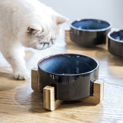 CelestiPaw Ceramic Food Bowl | Double Bowl Wood | Stylish Cat & Dog Food Bowl | Comfortable Design | Easy to Clean | Heavenly Style | Ceramic for Cats & Dogs | Stylish and Functional