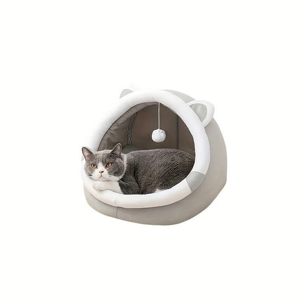 Kattenhuisje van zacht synthetisch materiaal | Met hangende speelbal | Verschillende maten | Comfortabel bed voor katten tot 7 kg | Modern ontwerp