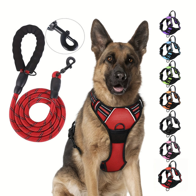 Reflecterend hondenharnas met leash set | Verstelbaar | Oxford stof | Comfortabele bekleding | Geschikt voor middelgrote en grote honden | Veilig wandelen en training