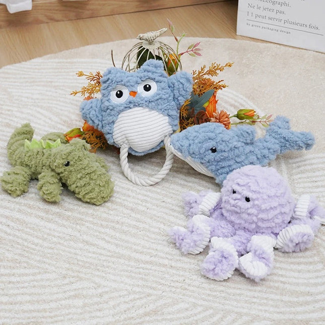 Bijtbestendig Hondenspeeltje | Fleece Dierenontwerp | Krokodil, Haai, Uil, Octopus | Veilig en Duurzaam | Interactief Kauwen En Spelen | Niet-giftige Materialen | Schattig en Bestand Tegen Sterk Kauwen