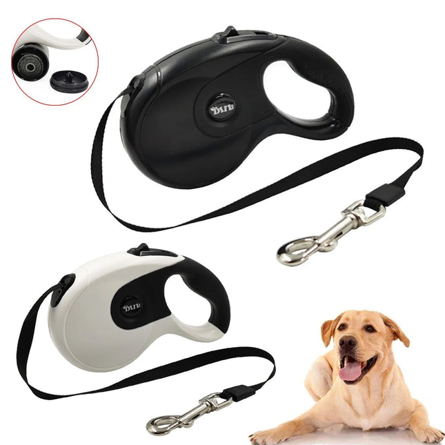 Intrekbare Riem voor Honden | 8 Meter | Met Vergrendelingsmechanisme | Poepzakjesdispenser Ingebouwd | Comfortabele Handgreep | Geschikt voor Kleine en Grote Honden | Zwart of Wit