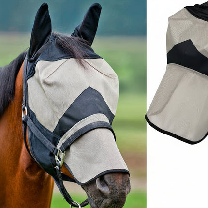 Horse Mask Fly Protection | Long Nose Fly Mask | Teslin Fabric | Equestrian Nose Covering