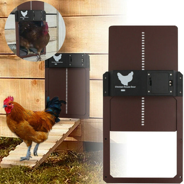 CoopSense | Puerta automática para gallineros | Temporizador y sensor de luz | Resistente a la intemperie y de bajo consumo | Mecanismo de seguridad | Fácil instalación | Protege a las gallinas de los depredadores | Aluminio
