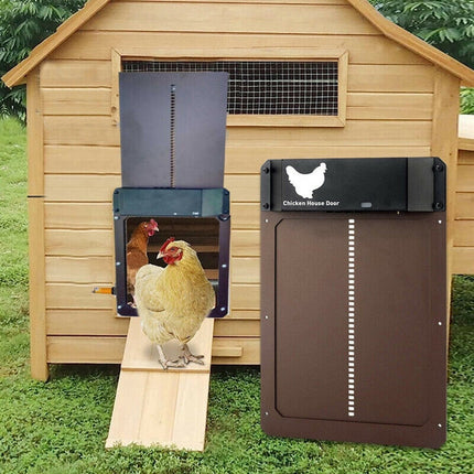 CoopSense | Puerta automática para gallineros | Temporizador y sensor de luz | Resistente a la intemperie y de bajo consumo | Mecanismo de seguridad | Fácil instalación | Protege a las gallinas de los depredadores | Aluminio
