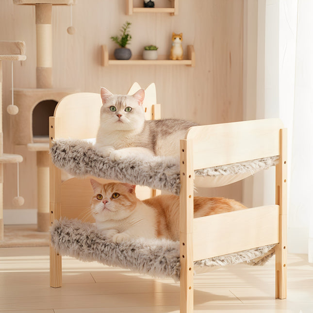 Havenwood Cat Bunk Bed | Stress-Reducing Wooden Pet Bed | Compact Design | Washable Sleeping Areas
