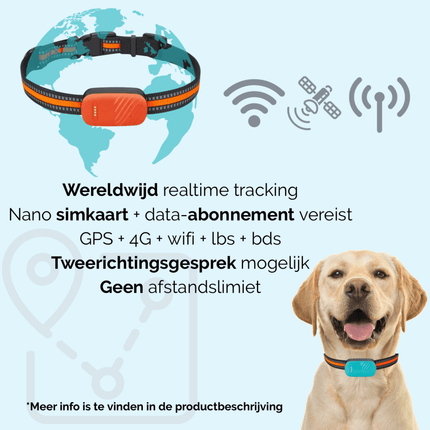 4G GPS Tracker Huisdieren | Realtime Locatie | Waterdicht IP67 | Veiligheid Halsband | Wereldwijde Dekking | Groen Oranje | Compatibel met iOS Android | Nano SIM Slot | Bewegingshistorie en Geo-fence