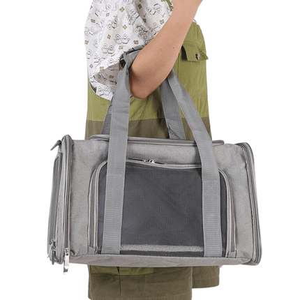 Bolsa de viaje gris para mascotas | Apta para aviones | Transpirable y cómoda | Diseño manos libres | 30 x 30 x 40 cm