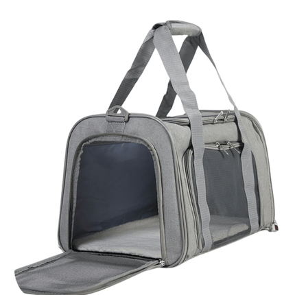 Bolsa de viaje gris para mascotas | Apta para aviones | Transpirable y cómoda | Diseño manos libres | 30 x 30 x 40 cm