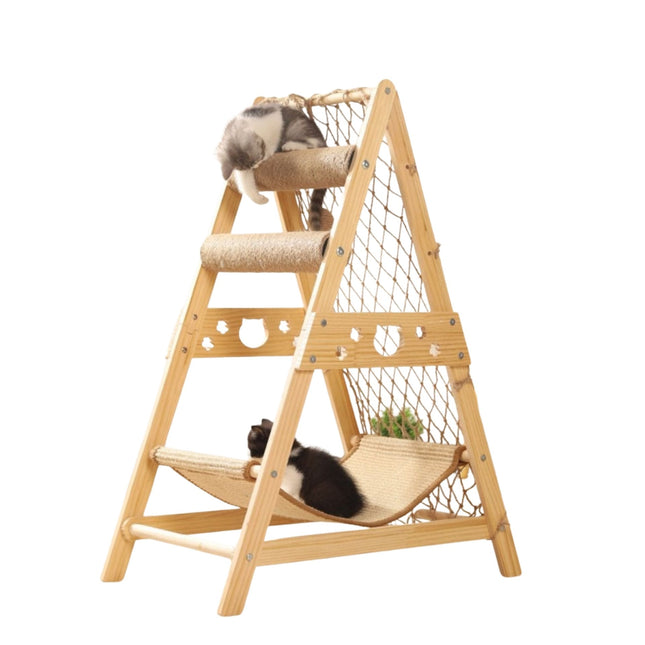 Torre de escalada de madera para gatos | Madera sostenible y sisal | Escalada y rascado | Diseño natural