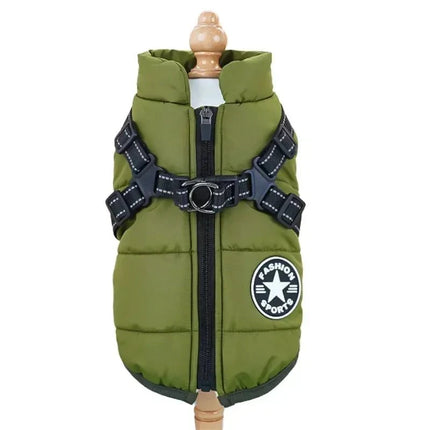 Reflective Waterproof Dog Coat | Integrated Harness | Fleece Lining | Quick-Zip Closure | Adjustable Fit | Protection from Rain and Cold | For Dogs and Cats | Comfortable Walking