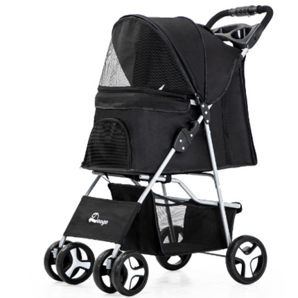 Opvouwbare huisdierenwagen bruin | 70x40x90 cm | Stalen frame met ademend mesh | Stevige vierwielige honden- en kattenbuggy | Draagbaar huisdier vervoersmiddel