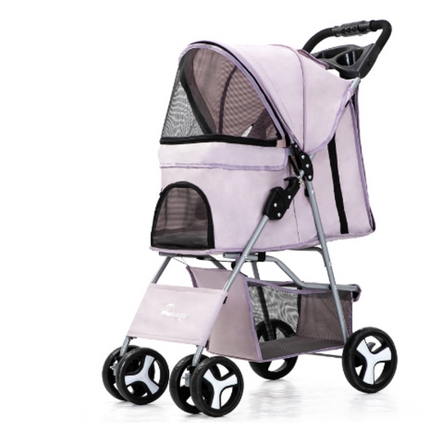 Opvouwbare huisdierenwagen bruin | 70x40x90 cm | Stalen frame met ademend mesh | Stevige vierwielige honden- en kattenbuggy | Draagbaar huisdier vervoersmiddel