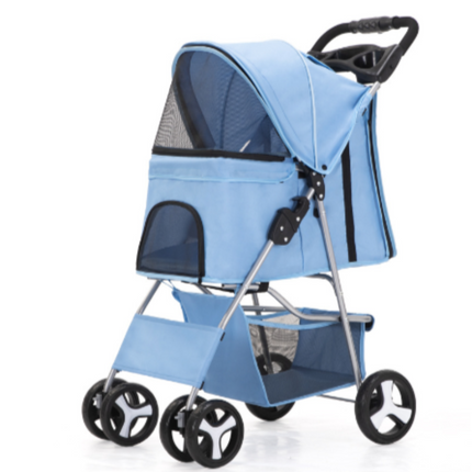 Opvouwbare huisdierenwagen bruin | 70x40x90 cm | Stalen frame met ademend mesh | Stevige vierwielige honden- en kattenbuggy | Draagbaar huisdier vervoersmiddel