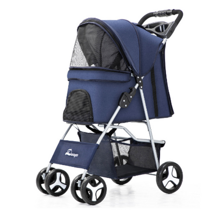 Opvouwbare huisdierenwagen bruin | 70x40x90 cm | Stalen frame met ademend mesh | Stevige vierwielige honden- en kattenbuggy | Draagbaar huisdier vervoersmiddel