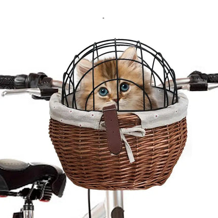 Beveiligde fietsmand voor huisdieren | Eenvoudige installatie op stuur | Ademend gaas en gevoerde binnenkant voor comfort | Geschikt voor katten en kleine honden