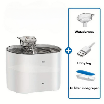 FreshFlow Drinkfontein voor Katten | Waterfontein met Geavanceerde Filtratie | Stil | Stimuleert Gezonde Hydratatie | USB-Voeding | Modern Ontwerp | 2L Inhoud