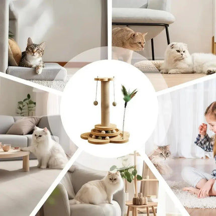 Simba Toren Katten Speeltoren | Sisal Krabpaal | Duurzame Houten Constructie | Speelgoed Inclusief | Beschermt Meubels | Interactief Speelplezier