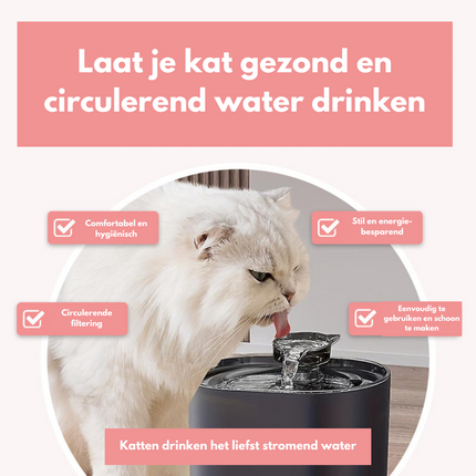 FreshFlow Drinkfontein voor Katten | Waterfontein met Geavanceerde Filtratie | Stil | Stimuleert Gezonde Hydratatie | USB-Voeding | Modern Ontwerp | 2L Inhoud