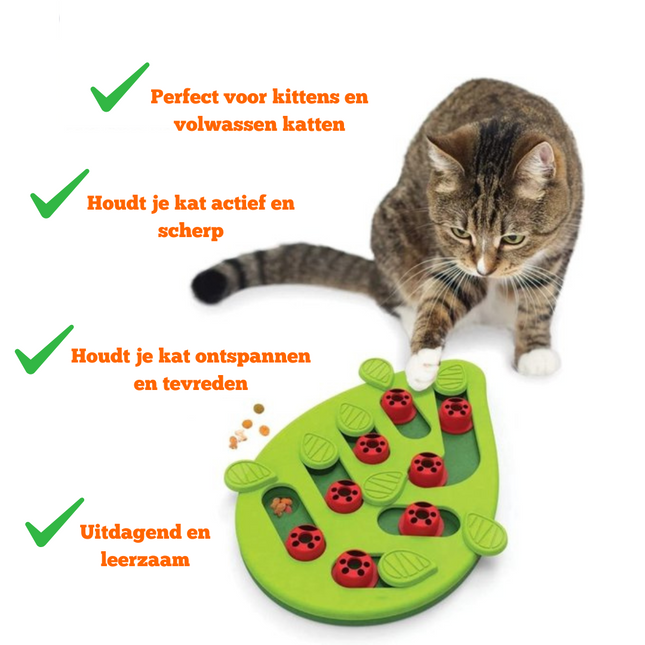 CleverTail interactieve voerbak voor katten | Puzzel en slowfeeder tegen schrokken | Mentale uitdaging en anti-verveling | Duurzaam en diervriendelijk materiaal