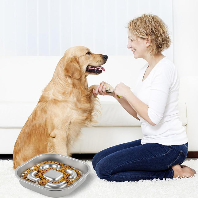 PawsEase Langzaam Eten Hondenbak | Anti-schrok voerbak voor honden | Roestvrij staal | BPA-vrij | Geschikt voor een gezonde spijsvertering | Vaatwasserbestendig | Voedselveilig materiaal