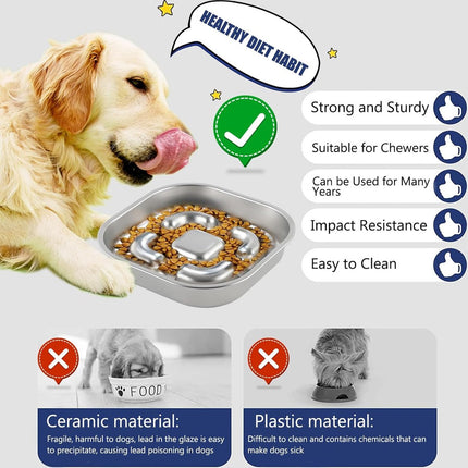 PawsEase Langzaam Eten Hondenbak | Anti-schrok voerbak voor honden | Roestvrij staal | BPA-vrij | Geschikt voor een gezonde spijsvertering | Vaatwasserbestendig | Voedselveilig materiaal