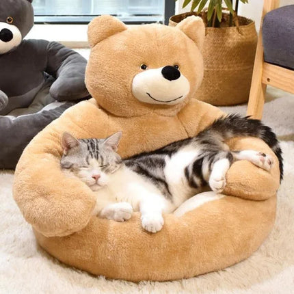 CuddleBear kattenbed van pluche | Zacht en comfortabel berenvormig kattenmandje | Machinewasbaar bed voor kleine en middelgrote katten | 46x46 cm of 57x57 cm