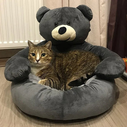 CuddleBear kattenbed van pluche | Zacht en comfortabel berenvormig kattenmandje | Machinewasbaar bed voor kleine en middelgrote katten | 46x46 cm of 57x57 cm