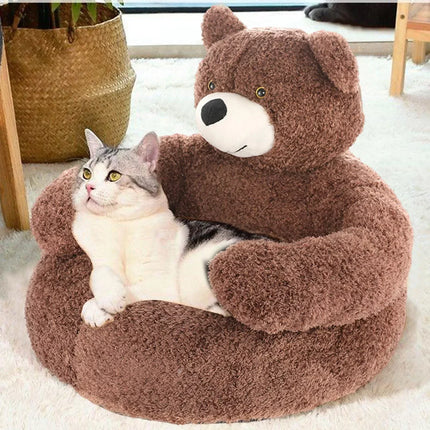 CuddleBear kattenbed van pluche | Zacht en comfortabel berenvormig kattenmandje | Machinewasbaar bed voor kleine en middelgrote katten | 46x46 cm of 57x57 cm