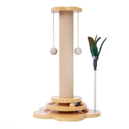 Tiragraffi in legno WHYY | Giocattolo per gatti a tre strati | Con tiragraffi in sisal e palline da gioco | Resistente e divertente | Prodotto a Jiangsu, Cina