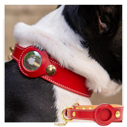 1+1 Gratis Premium AirTag Lederhalsband voor Honden - Waterdicht, Verstelbaar en Veilig