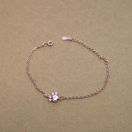 Rose Quartz Paw Print Bracelet in Rose Gold Plating | Cat Lover's Gift | Hypoallergenic and Nickel-Free