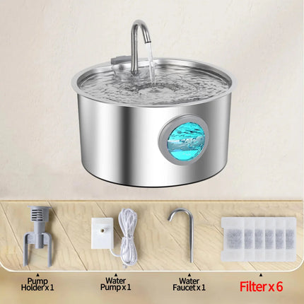 RVS Kattenfontein 3.2L met Ingebouwd Filtersysteem en Ultra Stille Waterpomp voor Huisdieren
