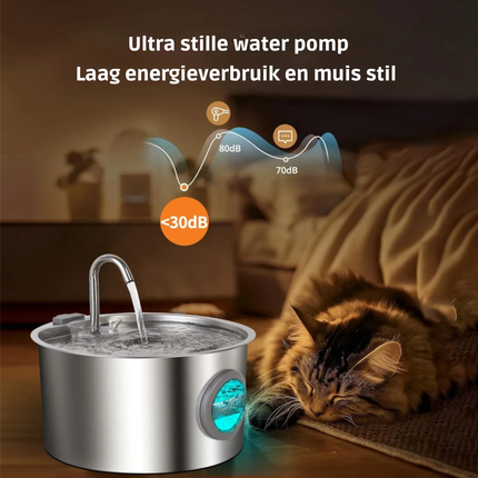 RVS Kattenfontein 3.2L met Ingebouwd Filtersysteem en Ultra Stille Waterpomp voor Huisdieren