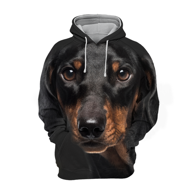 Zwarte Hoodie met Teckel Print | Unisex | Comfortabele Mix van Polyester en Katoen | Verkrijgbaar in Maten S-4XL | Zachte Aanraking en Kleurrijke Print