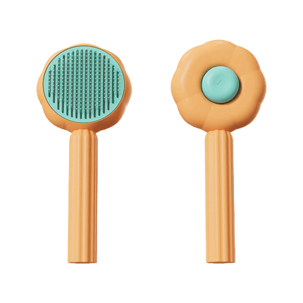 Zelfreinigende Kattenborstel | Veilig en Comfortabel Met Massagedeeltjes | Huisdier Kam Voor Diepe Vachtverzorging | Groen/Oranje | 20x8.5x4.5 cm | Lichtgewicht 120g