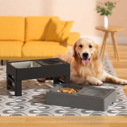 Regulowany podajnik karmy dla psów i kotów ze stali nierdzewnej | Wysokość 9-29 cm | Zabezpieczenie przed przewróceniem i składany | Czarno-szary | Łatwy w czyszczeniu | Idealny dla zwierząt | Nadaje się do automatycznego karmienia