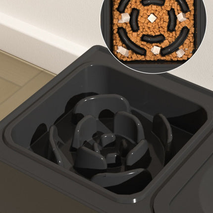 Regulowany podajnik karmy dla psów i kotów ze stali nierdzewnej | Wysokość 9-29 cm | Zabezpieczenie przed przewróceniem i składany | Czarno-szary | Łatwy w czyszczeniu | Idealny dla zwierząt | Nadaje się do automatycznego karmienia