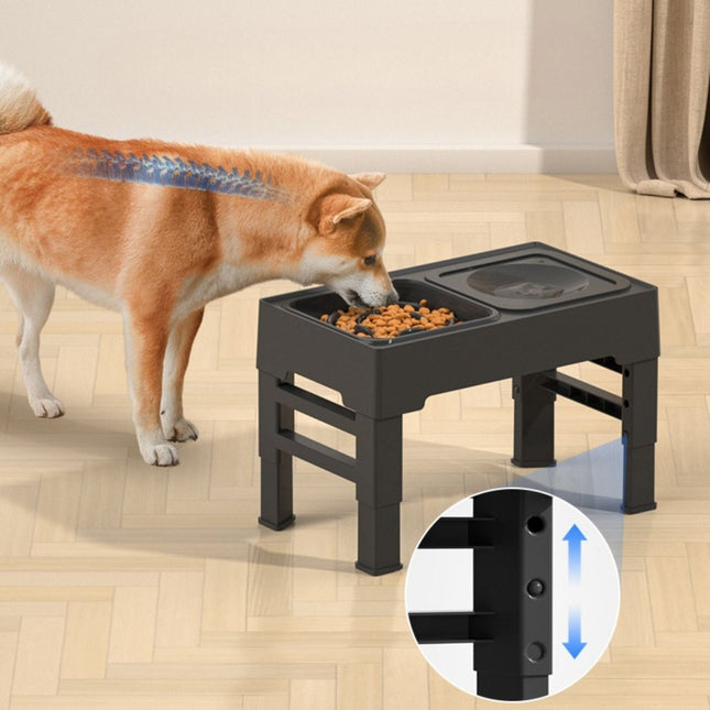 Comedero ajustable de acero inoxidable para perros y gatos | Altura: 9-29 cm | Antivuelco y plegable | Negro/Gris | Fácil de limpiar | Ideal para mascotas | Apto para alimentación automática