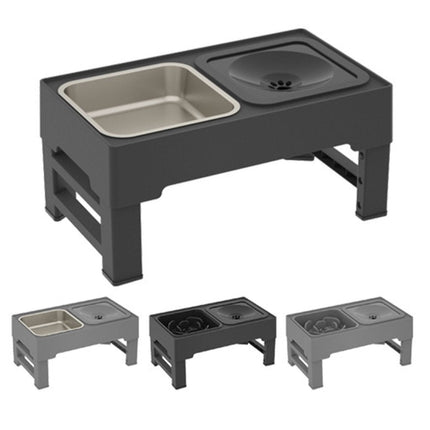 Regulowany podajnik karmy dla psów i kotów ze stali nierdzewnej | Wysokość 9-29 cm | Zabezpieczenie przed przewróceniem i składany | Czarno-szary | Łatwy w czyszczeniu | Idealny dla zwierząt | Nadaje się do automatycznego karmienia