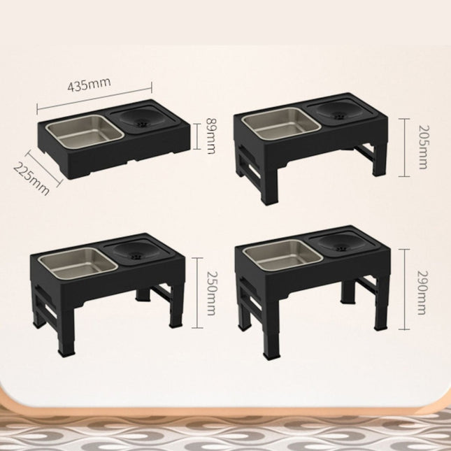Comedero ajustable de acero inoxidable para perros y gatos | Altura: 9-29 cm | Antivuelco y plegable | Negro/Gris | Fácil de limpiar | Ideal para mascotas | Apto para alimentación automática